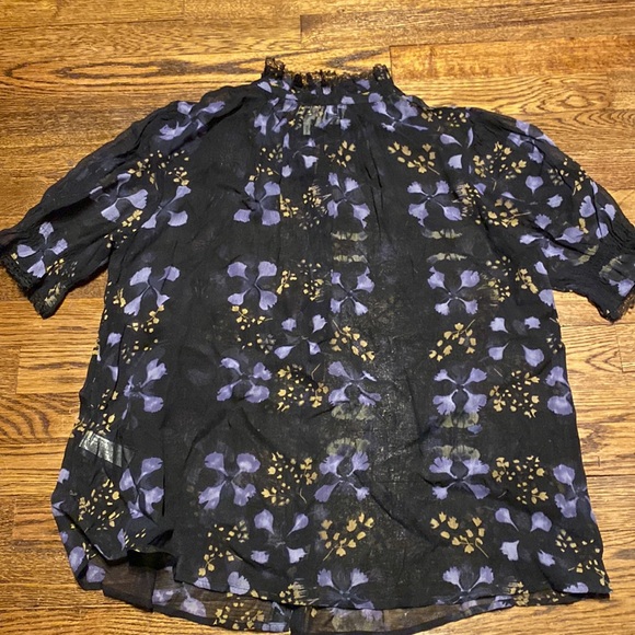ba&sh black sheer and lace top with purple floral print - Picture 10 of 13